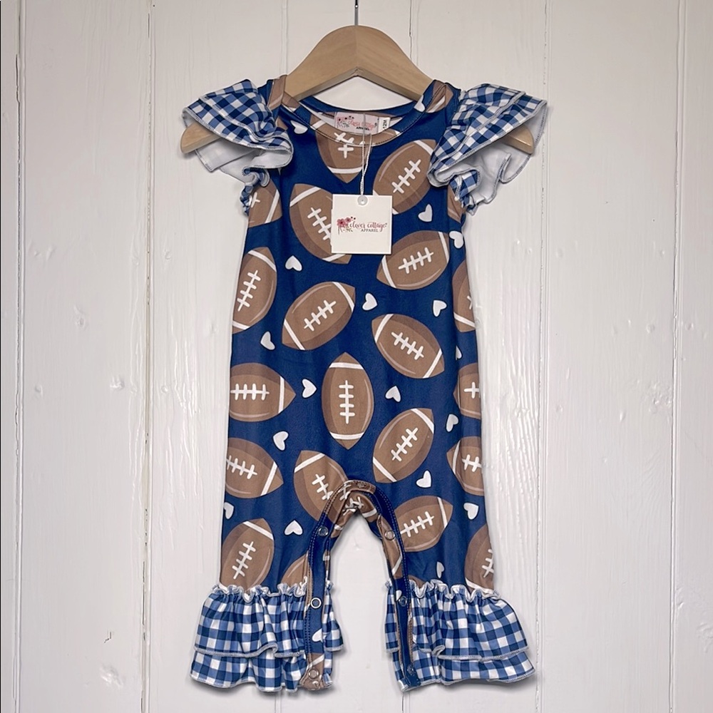 CLOVER COTTAGE APPAREL NWT Adorable Stretchy Soft Ruffle Football Jumpsuit
